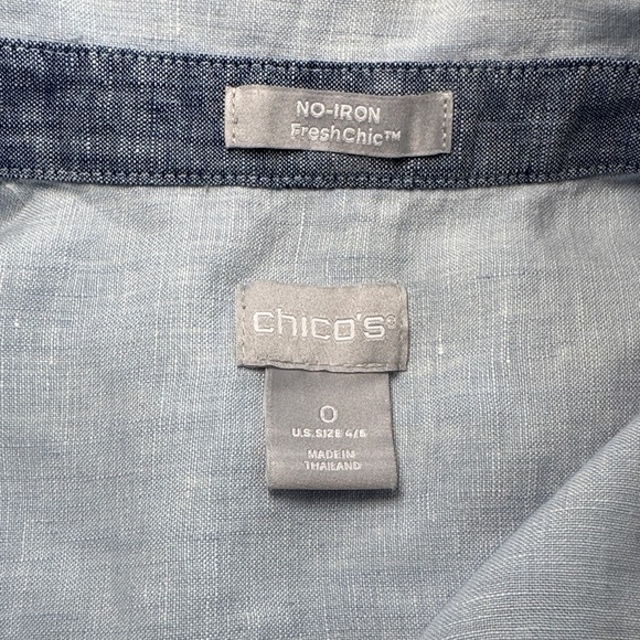 Chico's Two-Tone Linen Blue Button Down Shirt Size 0 (small) - Picture 14 of 15
